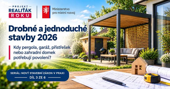 Drobné a jednoduché stavby 2026: kdy pergola, přístřešek, garáž nebo zahradní domek potřebují povolení?