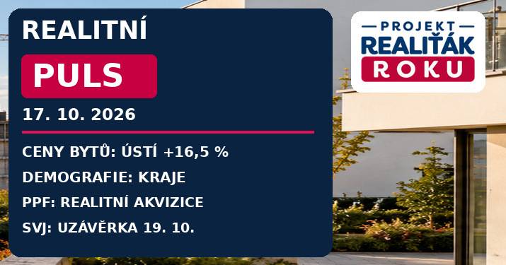 Realitní puls 17. 10. 2026: Ústí a Ostrava zdražují rychleji než Praha, demografie mění bydlení a PPF získala souhlas k akvizicím