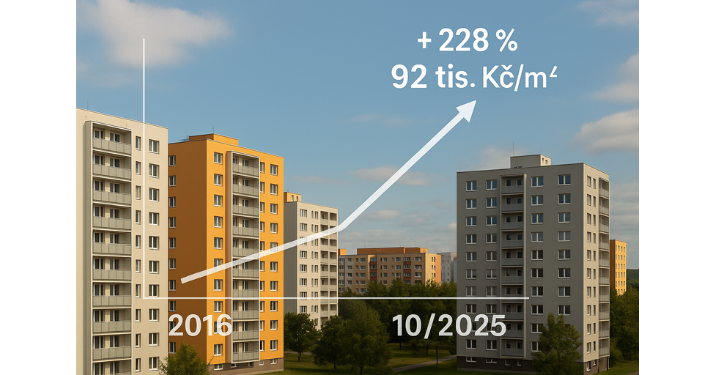 Jak se z 28 tisíc stalo 92 tisíc za metr: 10 let českého bytového trhu (2016–10/2025)