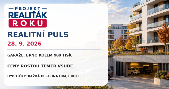 Realitní puls 28. 9. 2026: Garáže zdražují, v Brně stojí kolem 900 tisíc a realitní trh výrazně zrychlil