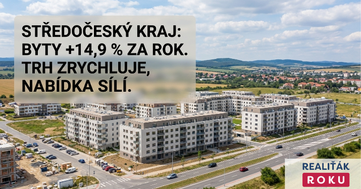 Středočeský kraj: byty v prodeji +14,9 % YoY a prodeje zrychlují; nájmy rostou, nabídka sílí