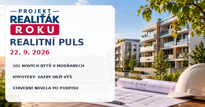 Realitní puls 22. 9. 2026: V Modřanech přibude 101 bytů, hypotéky drží 5,51 % a stavební novela čeká na další krok