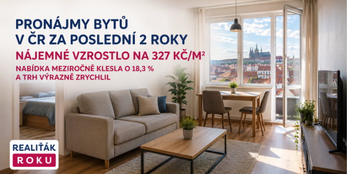 Pronájmy bytů za poslední 2 roky: nájemné v ČR vzrostlo na 327 Kč/m², nabídka meziročně klesla o 18,3 % a trh výrazně zrychlil