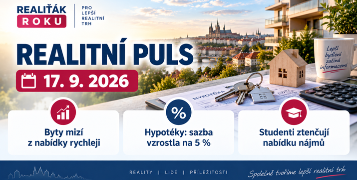 Realitní puls 17. 9. 2026: Byty mizí z nabídky dvakrát rychleji, hypotéky zdražily na 5 % a studenti ztenčují nájemní trh