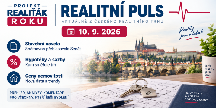 Realitní puls 20. 9. 2026: Hypotéky míří k 6 %, Praha drží vysoké ceny novostaveb a stavební novela čeká na další krok