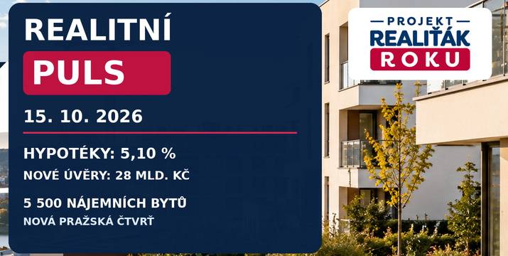 Realitní puls 15. 10. 2026: Hypotéky za 28 miliard, 5 500 nájemních bytů a velký rozdíl mezi cenami bytů a stavebními náklady