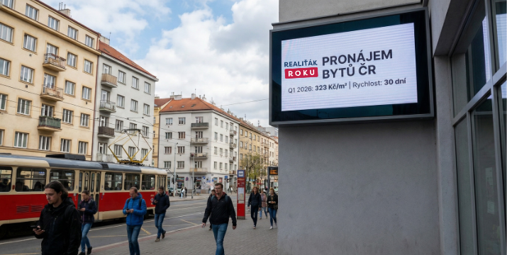Pronájem bytů v ČR za posledních 8 kvartálů: cena vzrostla na 323 Kč/m² a trh se v Q1 2026 zrychlil na 30 dní