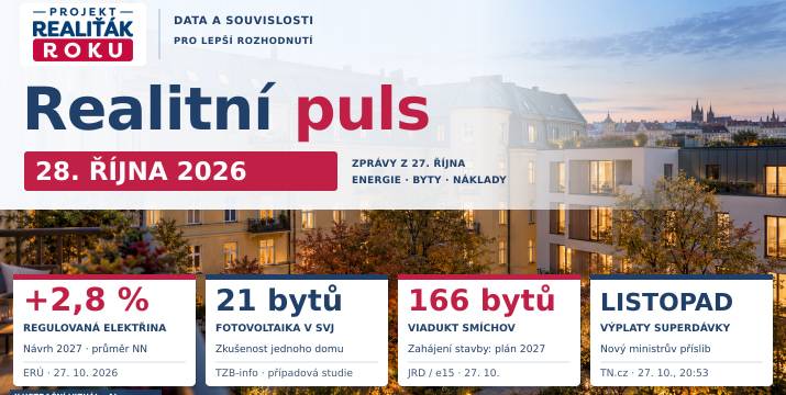 Realitní puls 28. 10. 2026: ERÚ navrhuje růst regulovaných cen, JRD spouští prodej Viaduktu Smíchov