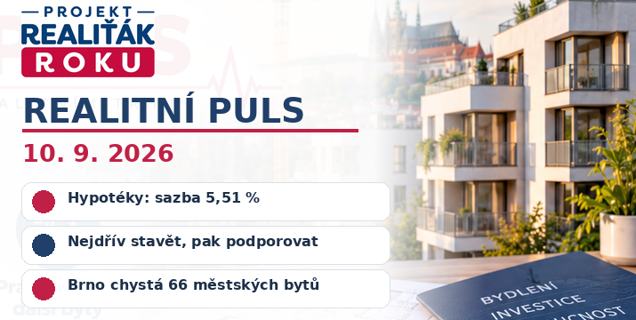 Realitní puls 10. 9. 2026: Hypotéky zdražují, Česko řeší více výstavby a Brno chystá 66 městských bytů