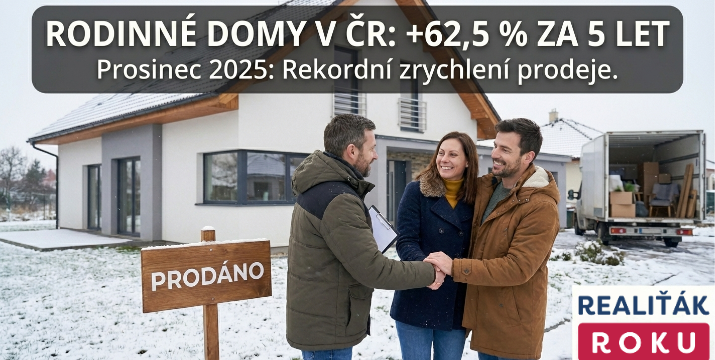 Rodinné domy v ČR za 5 let: +62,5 % na 50 073 Kč/m². Prosinec 2025 přinesl obrat v rychlosti — doba nabízení spadla meziročně o 46,7 %