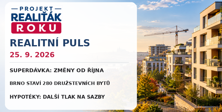 Realitní puls 25. 9. 2026: Superdávka od října mění podporu bydlení, Brno staví 280 družstevních bytů a hypotéky čelí dalšímu tlaku