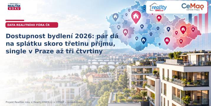 Dostupnost bydlení 2026: pár dá na splátku skoro třetinu příjmu, single v Praze až tři čtvrtiny