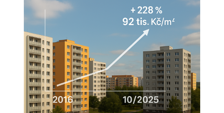 Jak se z 28 tisíc stalo 92 tisíc za metr: 10 let českého bytového trhu (2016–10/2025)