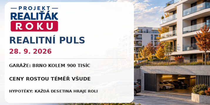 Realitní puls 28. 9. 2026: Garáže zdražují, v Brně stojí kolem 900 tisíc a realitní trh výrazně zrychlil