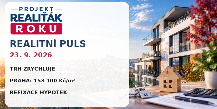 Realitní puls 23. 9. 2026: Byty se prodávají za 63 dní, Praha je na 153 100 Kč/m² a přichází vlna refixací