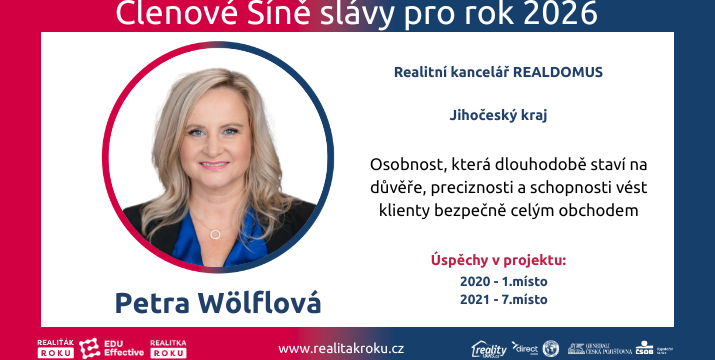 Petra Wölflová se stává zlatou podporovatelkou projektu Realiťák roku. Pro rok 2026 vstupuje do Síně slávy a volí roli ambasadorky