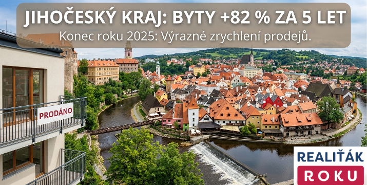 Jihočeský kraj: byty za 5 let +82 % na 79 737 Kč/m². Konec roku 2025 přinesl výrazné zrychlení prodejů