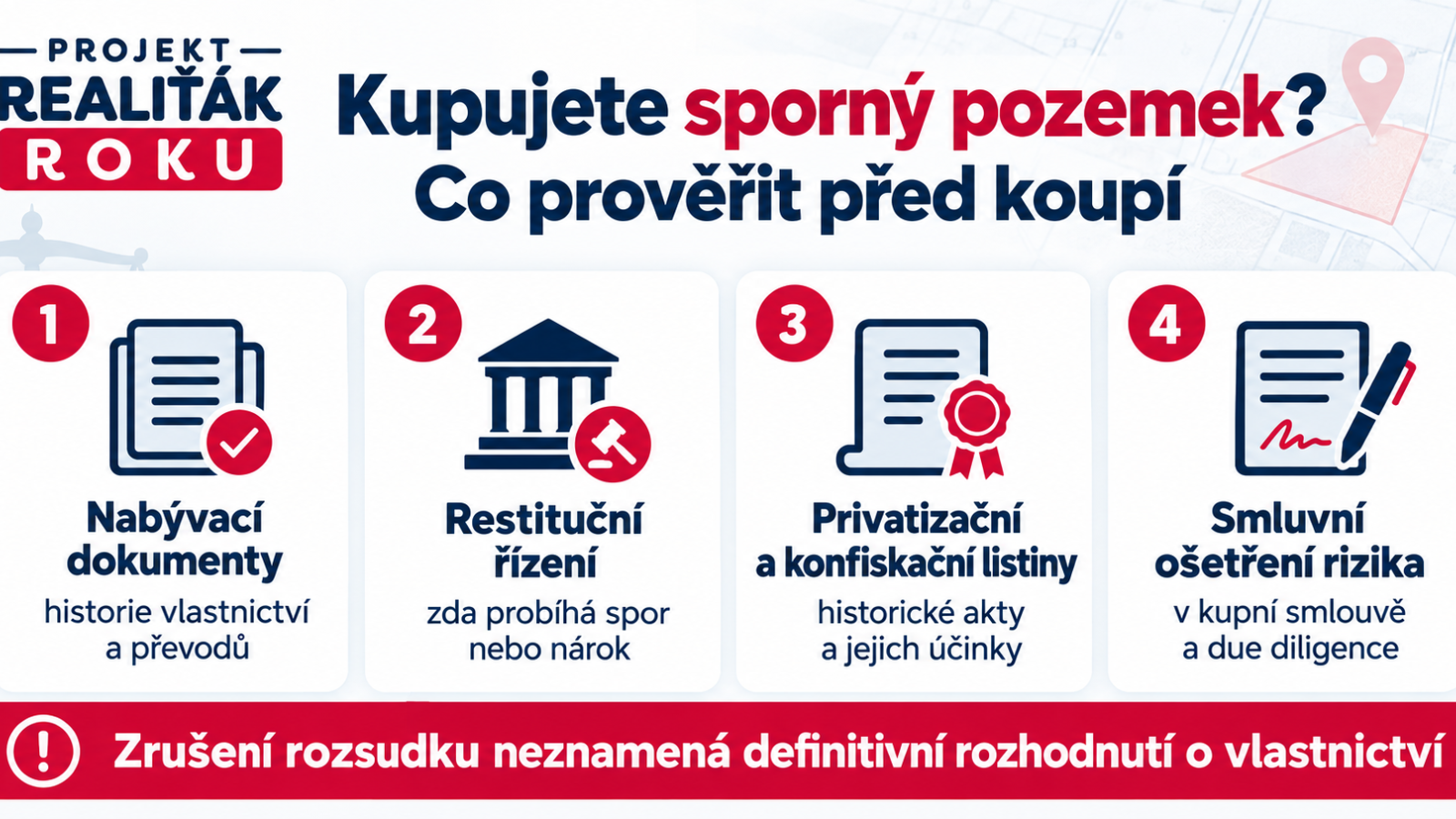 Ilustrace prověřov&aacute;n&iacute; dokumentace a vlastnick&eacute; historie pozemku před koup&iacute;